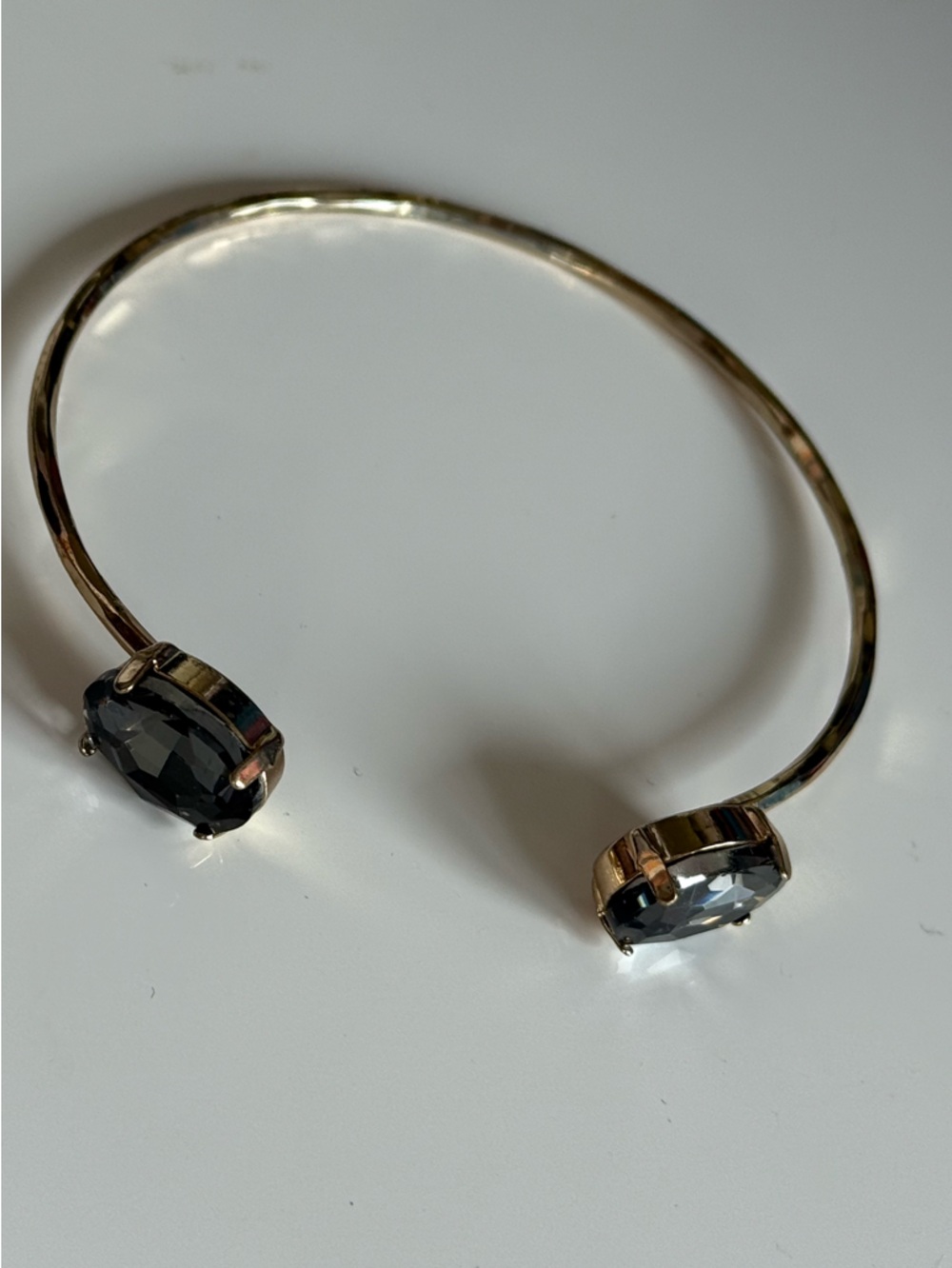Gold Open Cuff Bracelet with Black Gemstone Accents